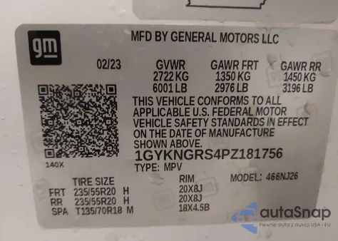 2023 Cadillac Xt5 Awd Sport from USA, damaged, VIN 1GYKNGRS4PZ181756